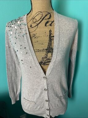 Ann Taylor LOFT Knit Button Down Rhinestone Sweater Cardigan MP